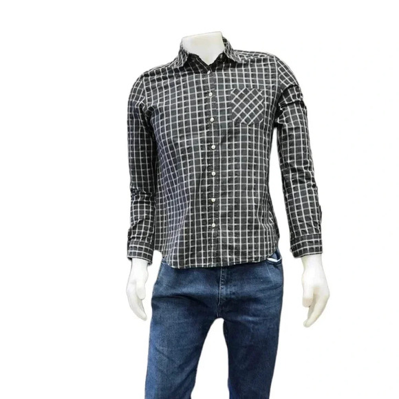 Roots Black White Plaid Long Sleeve Button Down Shirt  Size Large - Picture 3 of 13